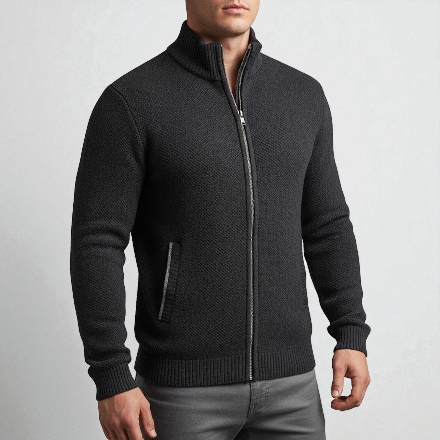 Elias – Men’s Zip-Up Cardigan with Stand-Up Collar 12