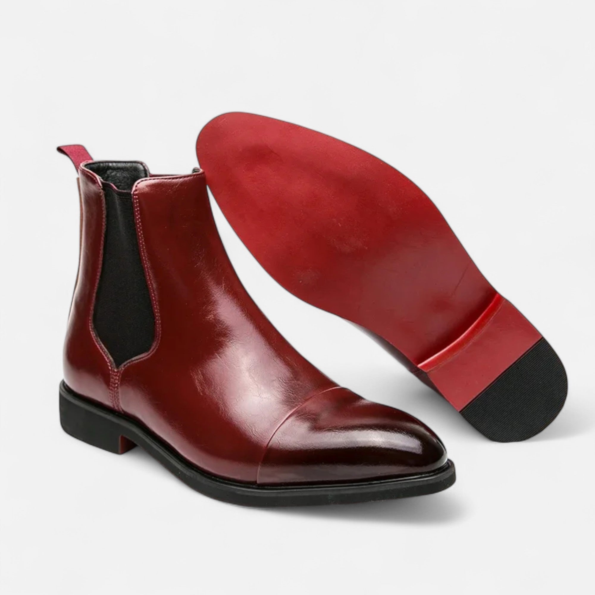Mason Chelsea Boots Men – Polished PU Leather Red Sole