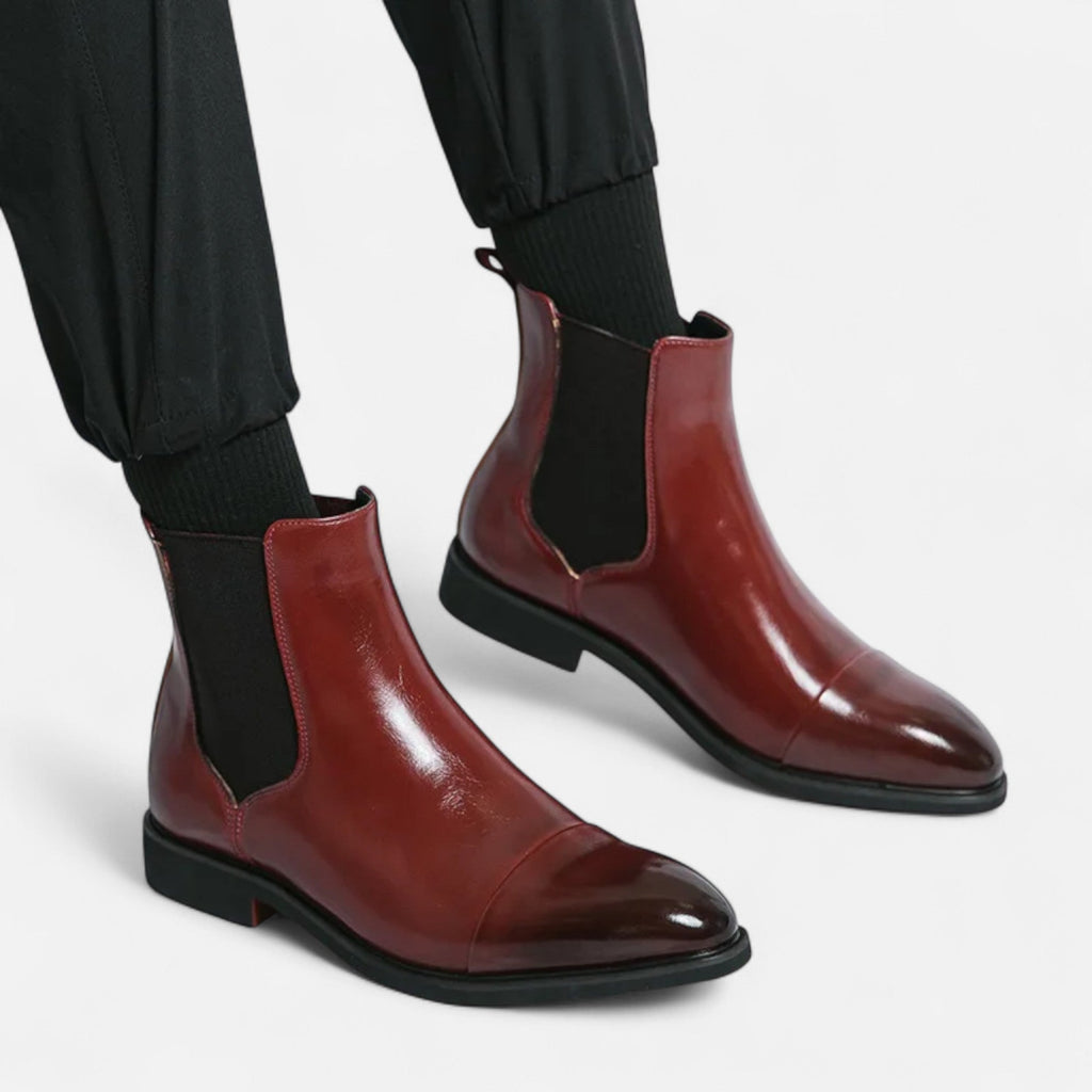 Mason Chelsea Boots Men – Polished PU Leather Red Sole