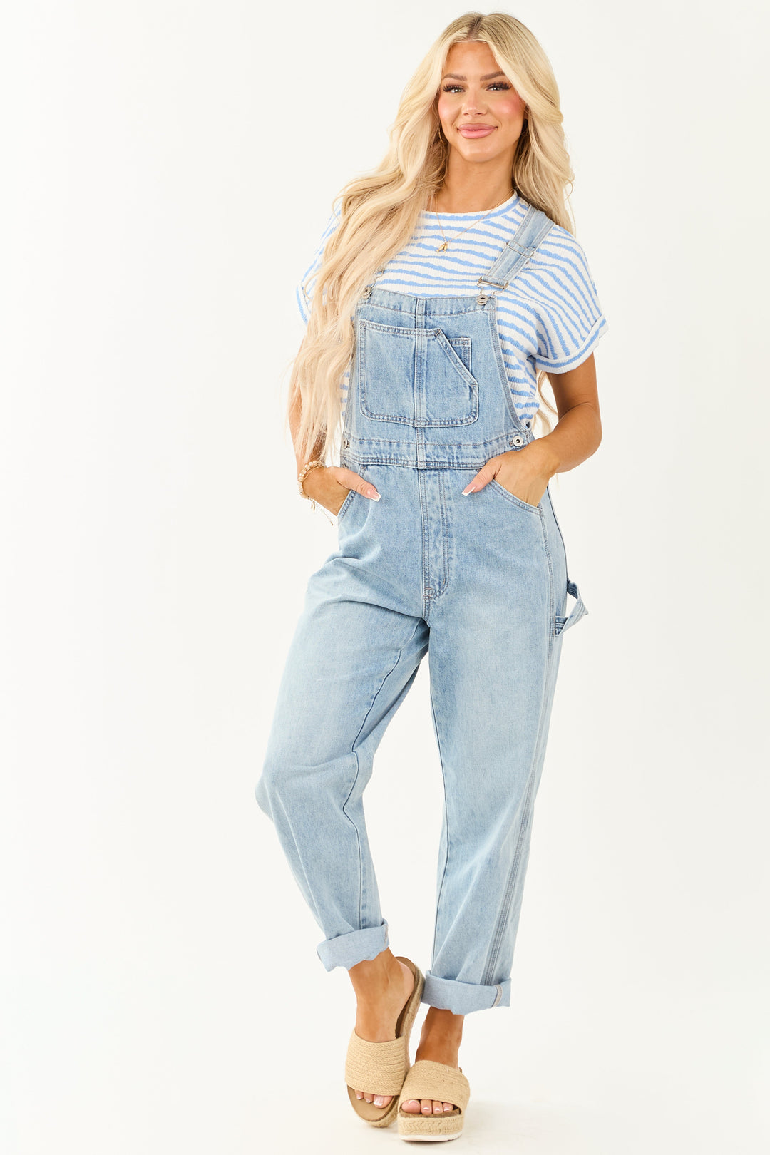 Nova Lightwash Denim Utility Overalls For Women Straight Leg