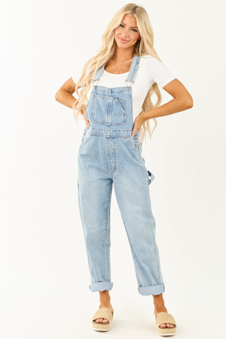 Nova Lightwash Denim Utility Overalls For Women Straight Leg