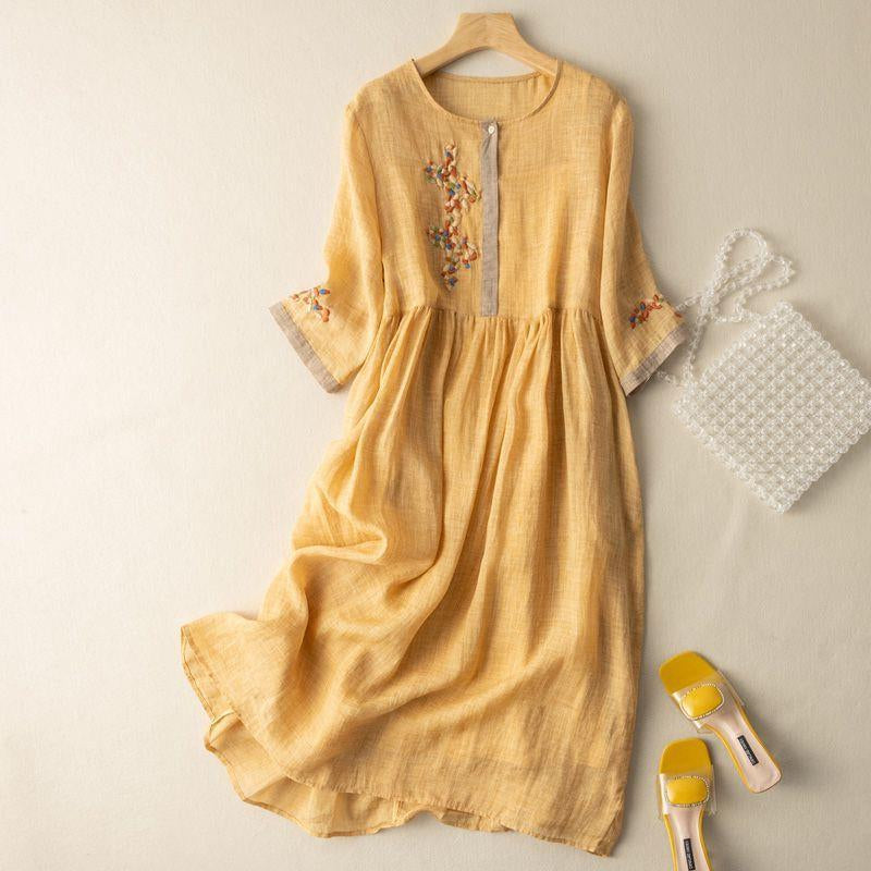 Nova Embroidered Relaxed Midi Dress Signature Line