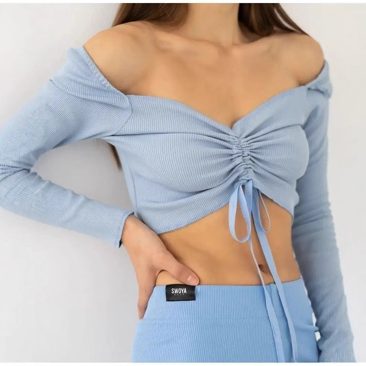 Luna Bloom Women Spring Long Sleeve Ruched Crop Top