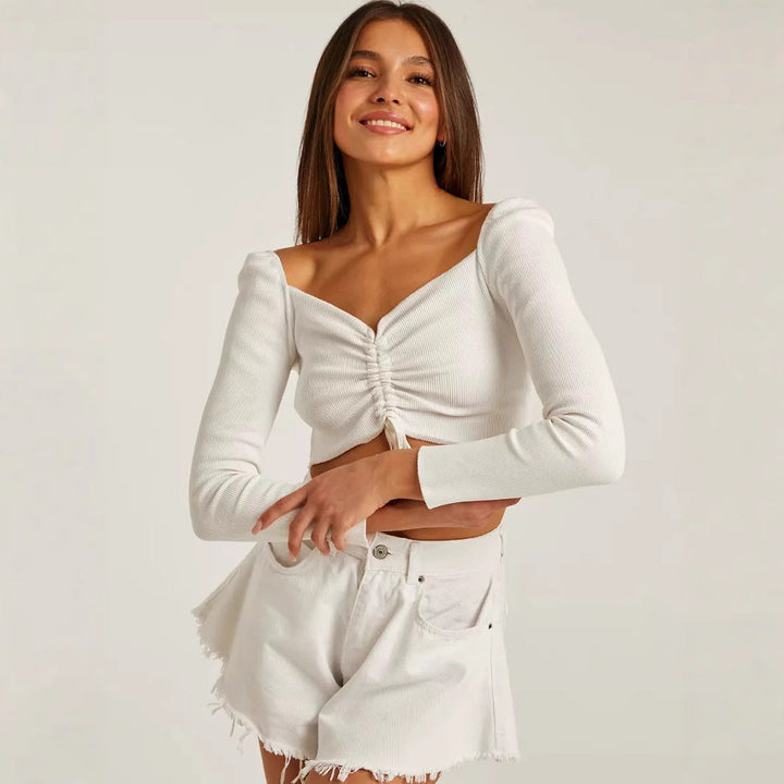 Luna Bloom Women Spring Long Sleeve Ruched Crop Top