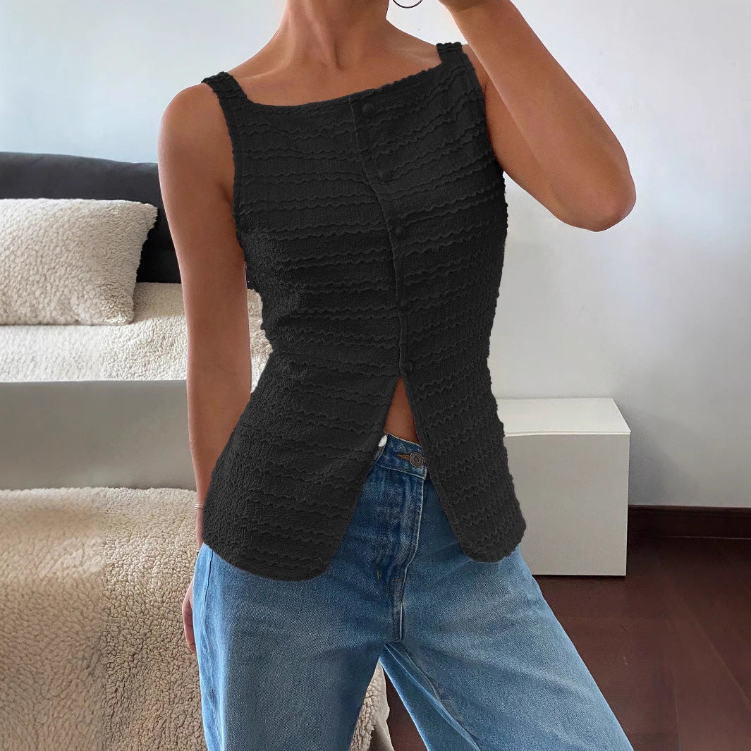 Astra Spring Sleeveless Button Front Top for Women