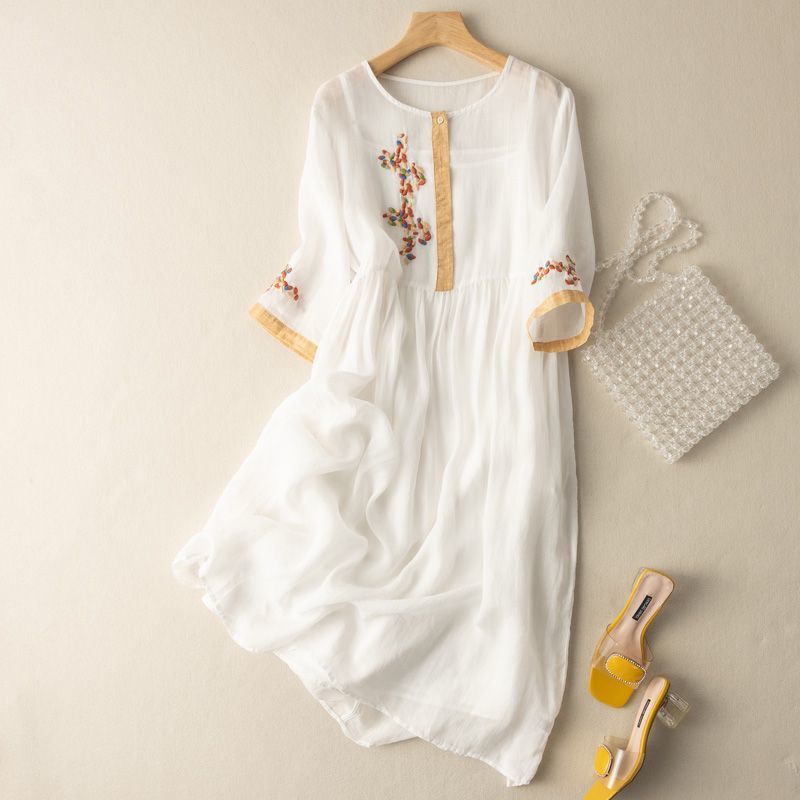 Nova Embroidered Relaxed Midi Dress Signature Line