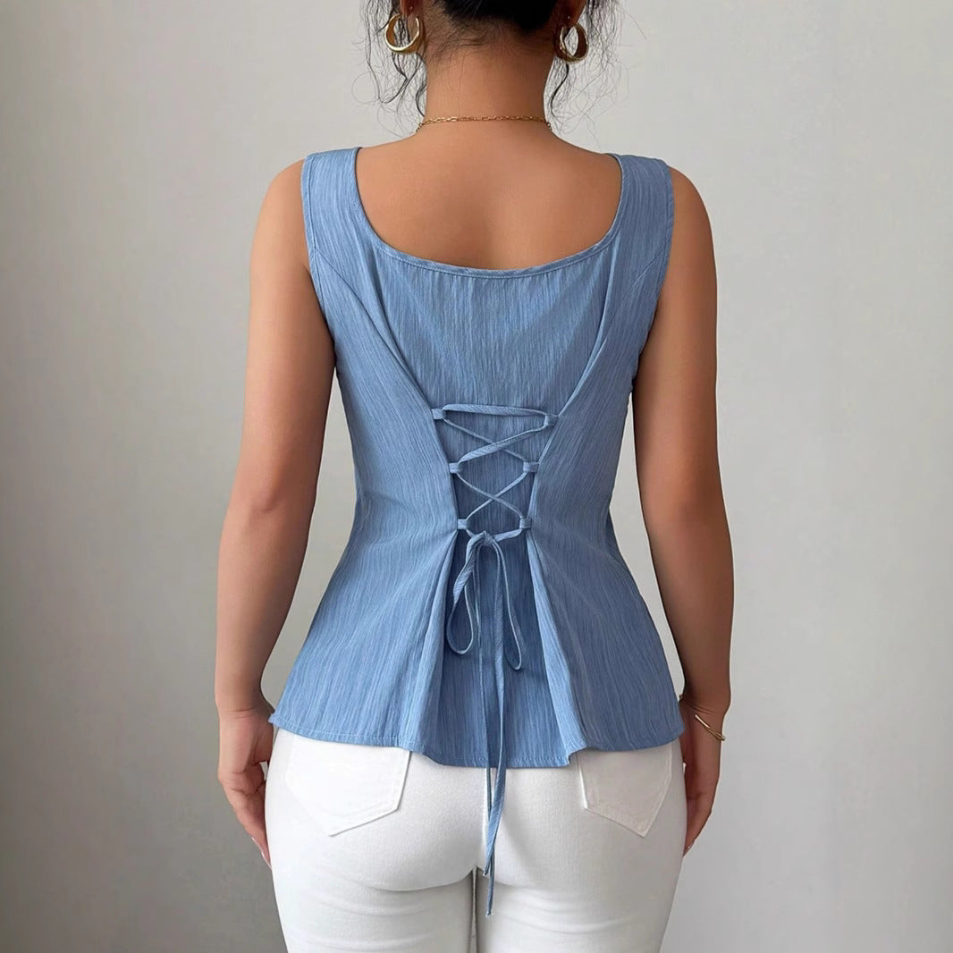 Nova Spring Sleeveless Square Neck Peplum Top For Women