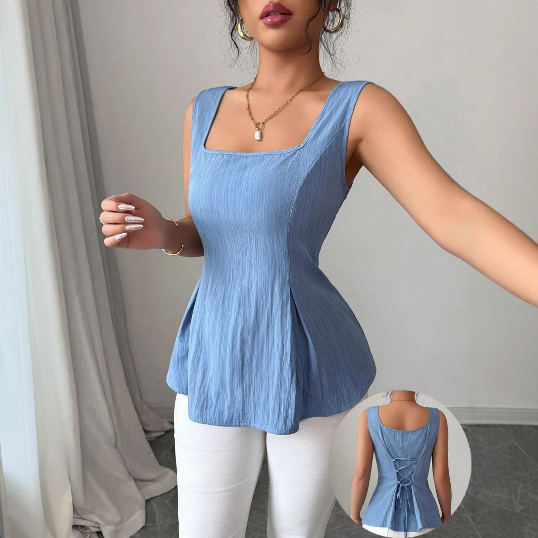 Nova Spring Sleeveless Square Neck Peplum Top For Women