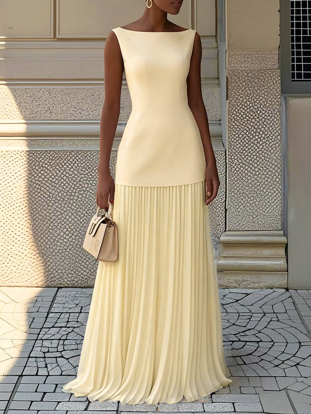 Nyra Atelier | Sleeveless Pleated Maxi Dress With Sleek Bodice And Flowing Skirt
