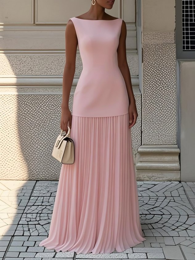 Nyra Atelier | Sleeveless Pleated Maxi Dress With Sleek Bodice And Flowing Skirt