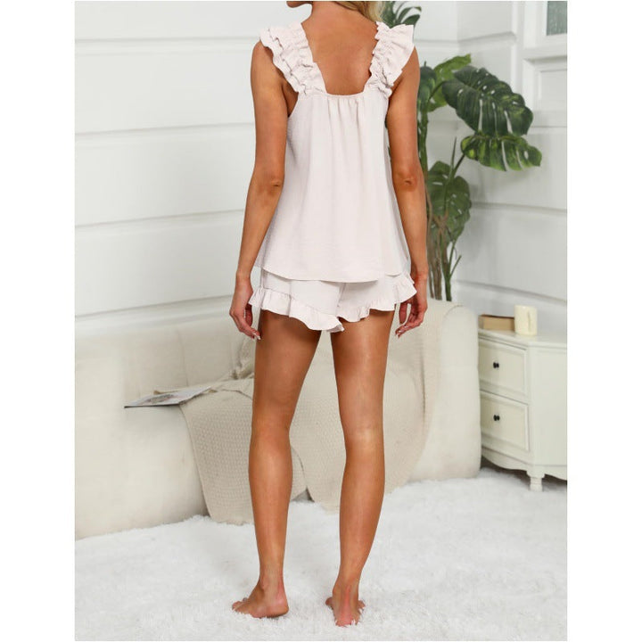 Luna Feminine Ruffle Trim Lounge Set With Soft Comfort Cozy Everyday Wear