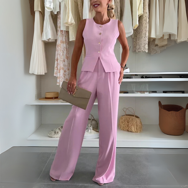 Elara Polished Two-Piece Co-Ord Set With Button-Up Top For Everyday Wear