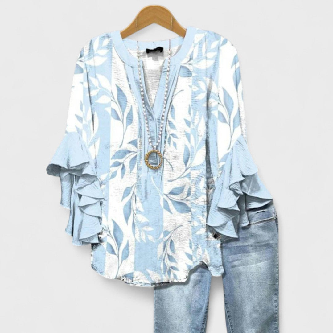 Cedar Ridge Printed Ruffle Sleeve Blouse For Women