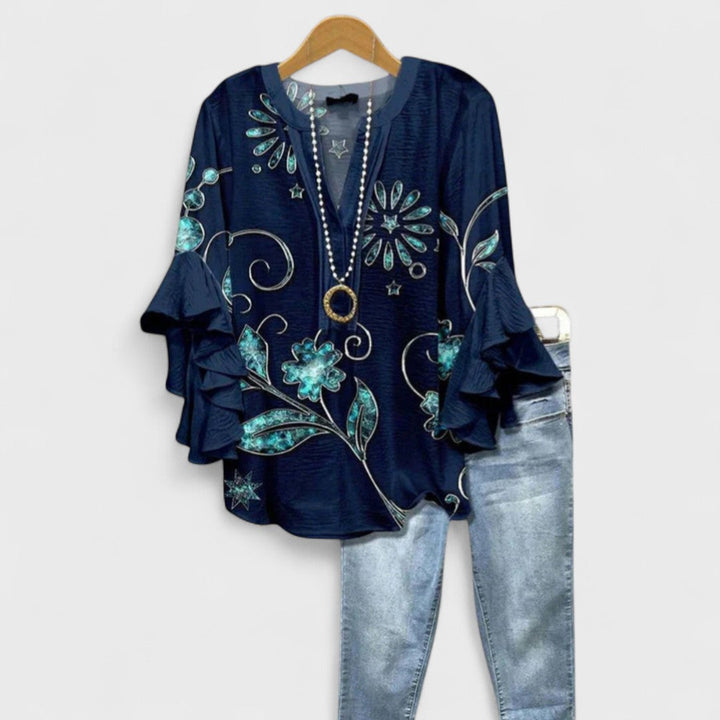 Cedar Ridge Printed Ruffle Sleeve Blouse For Women