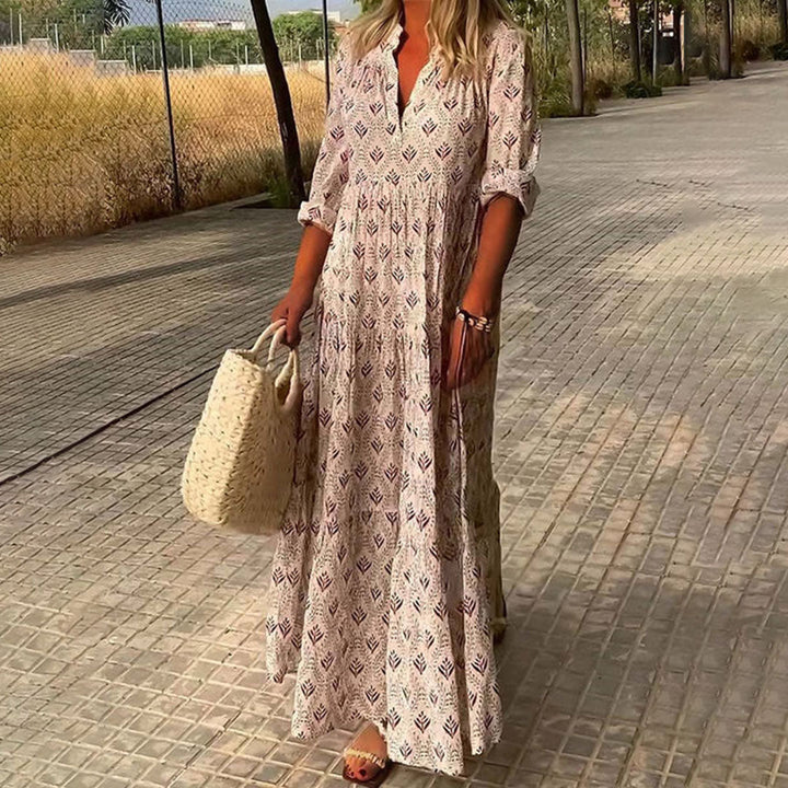 Nova Bloom Women Long Sleeve Summer Boho Print Dress