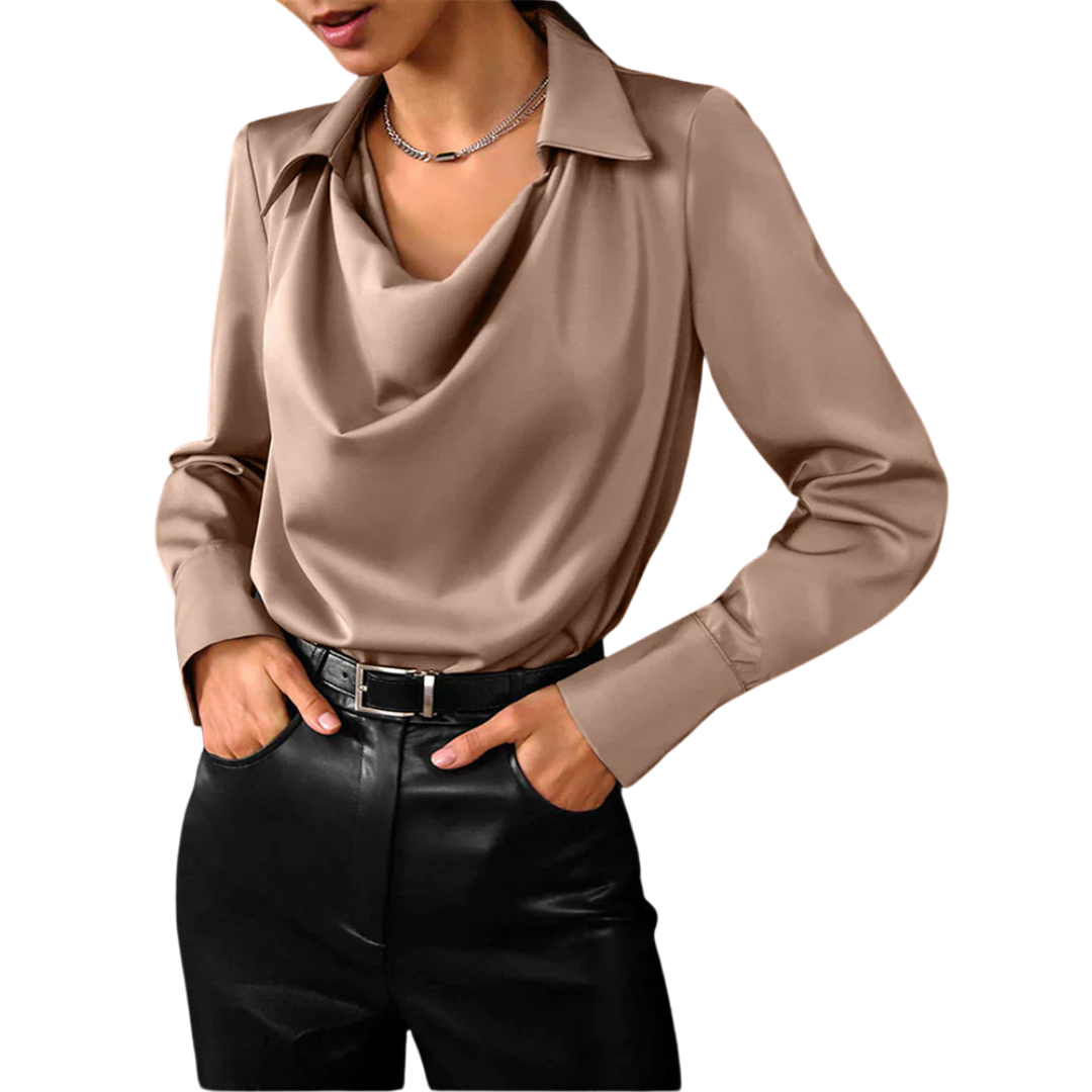 Lyra Women’s Modern Long Sleeve Satin Blouse For Office