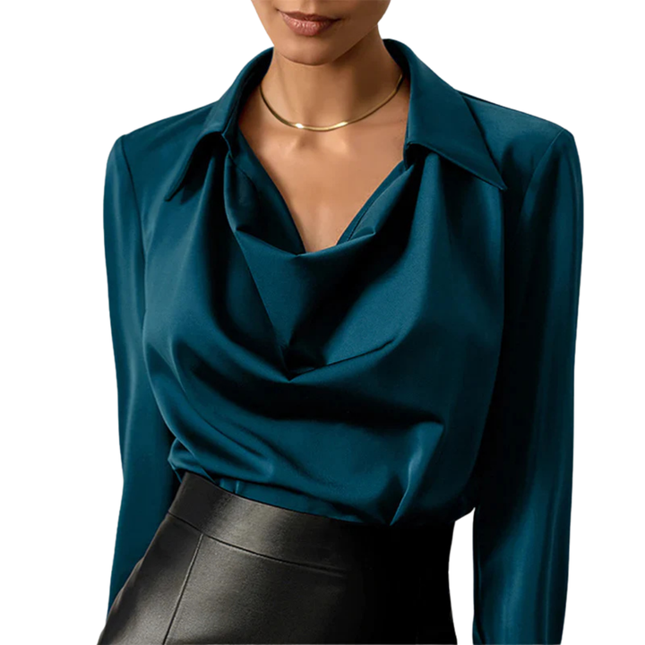 Lyra Women’s Modern Long Sleeve Satin Blouse For Office