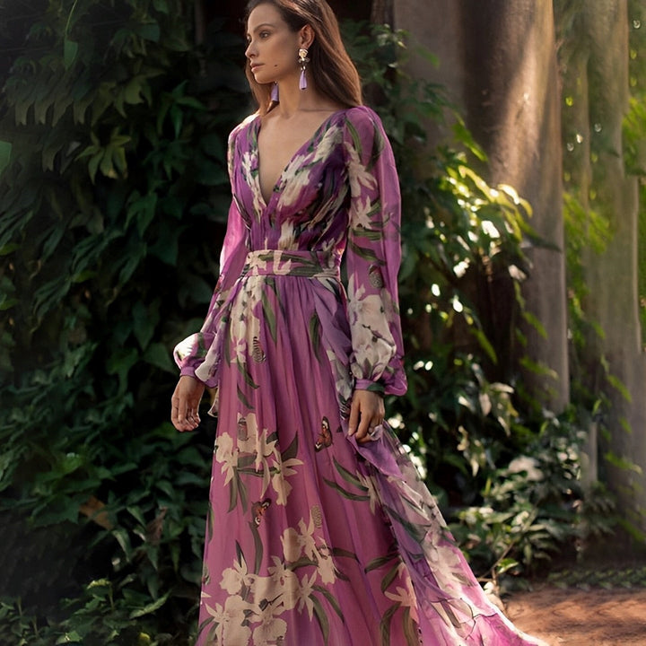 Lydia Women's Comfortable Floral V-Neck Maxi Dress