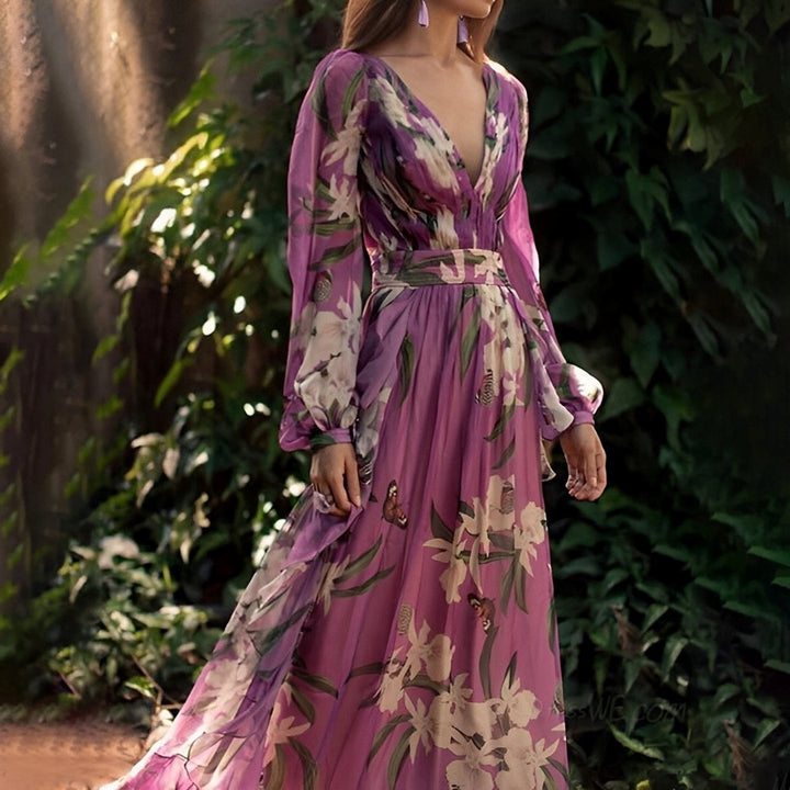 Lydia Women's Comfortable Floral V-Neck Maxi Dress