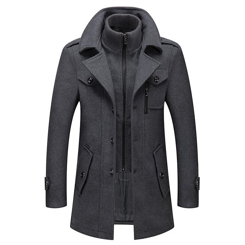 Raven Mens Peacoat - Double-Breasted Mid-Length