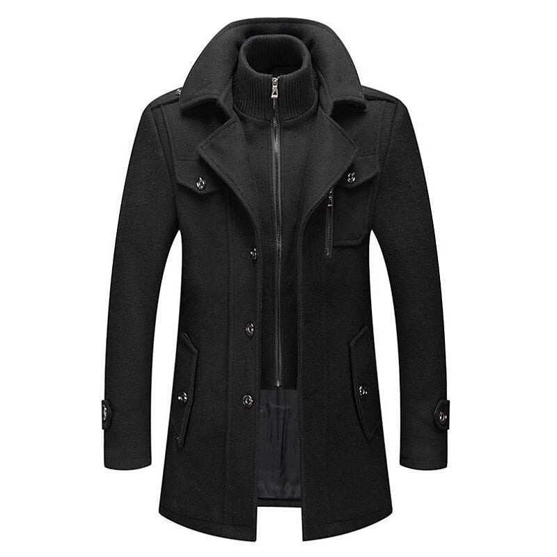 Raven Mens Peacoat - Double-Breasted Mid-Length