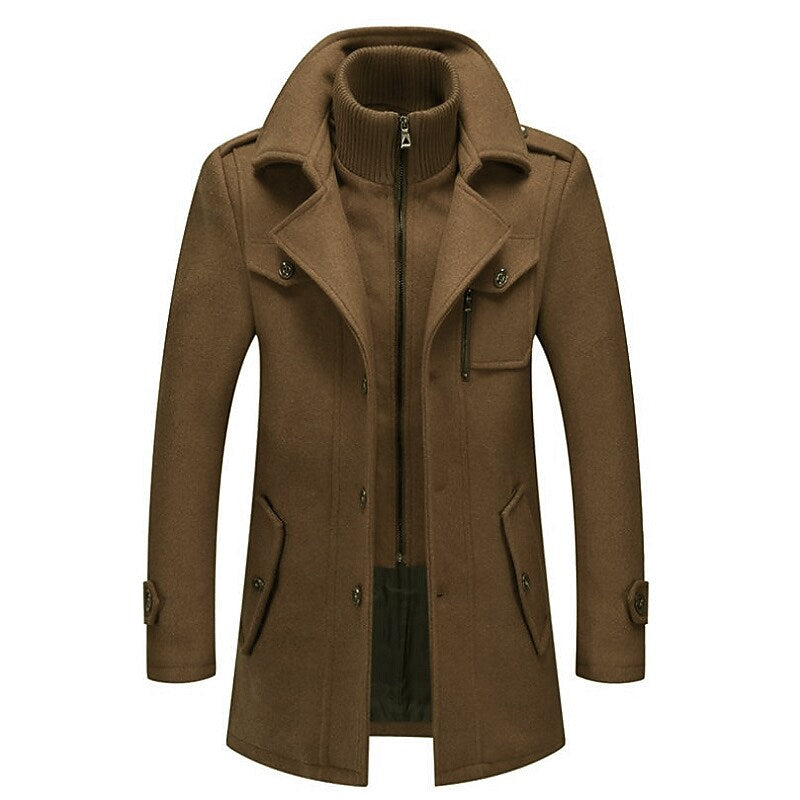 Raven Mens Peacoat - Double-Breasted Mid-Length