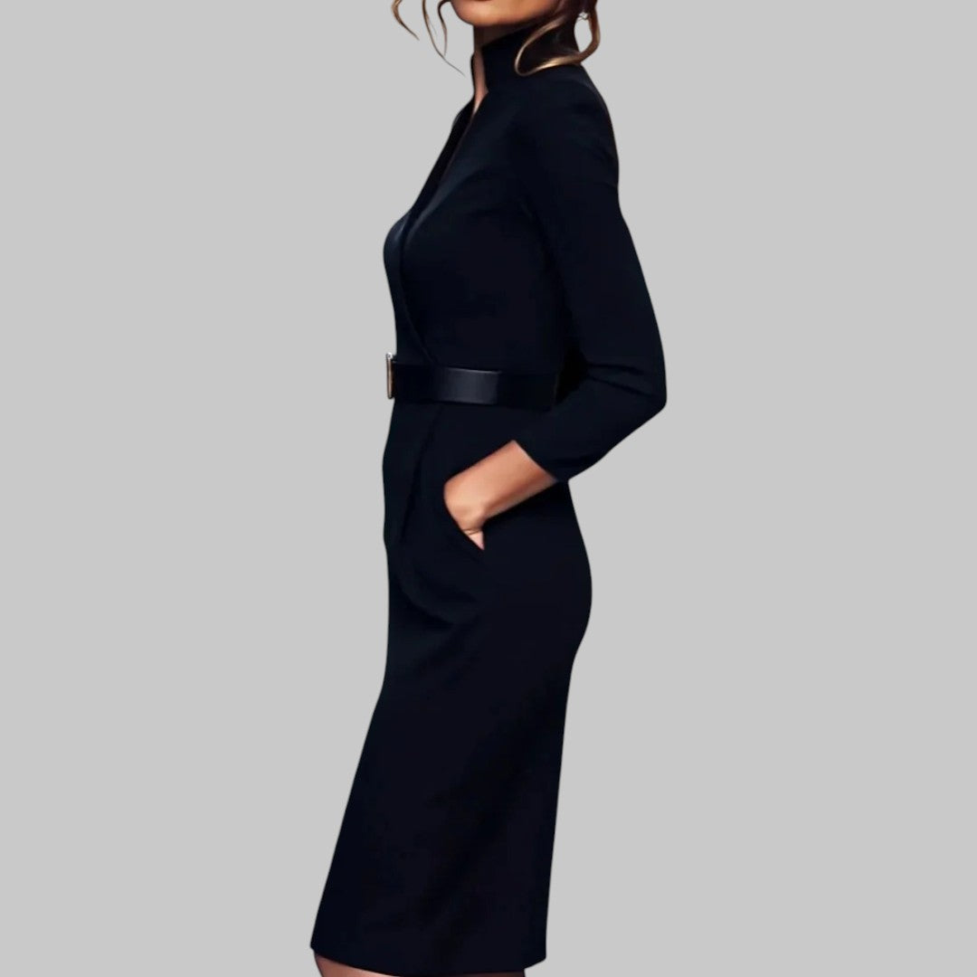 Aurora Women’s Long Sleeve Belted Sheath Midi Dress