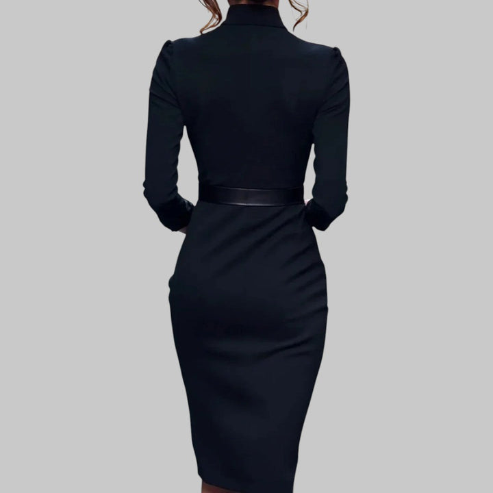 Aurora Women’s Long Sleeve Belted Sheath Midi Dress