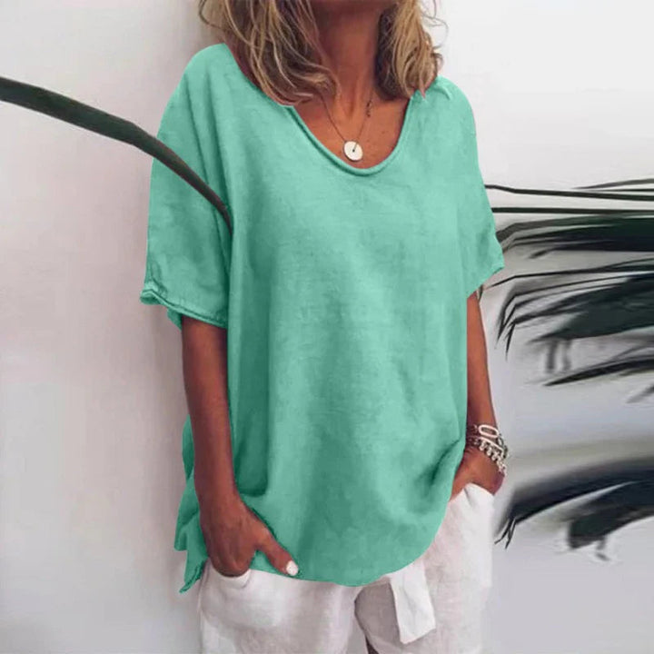 Relaxed Linen-Blend Short Sleeve Top For Women Asteria