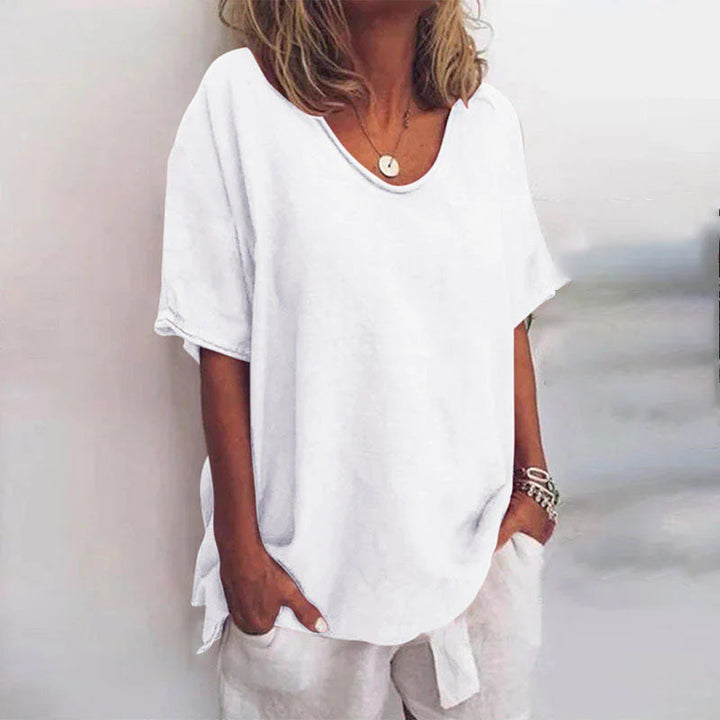 Relaxed Linen-Blend Short Sleeve Top For Women Asteria