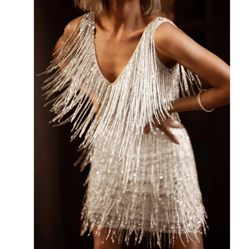 Lyra Fringe Feathers Cocktail Dress For Women Party