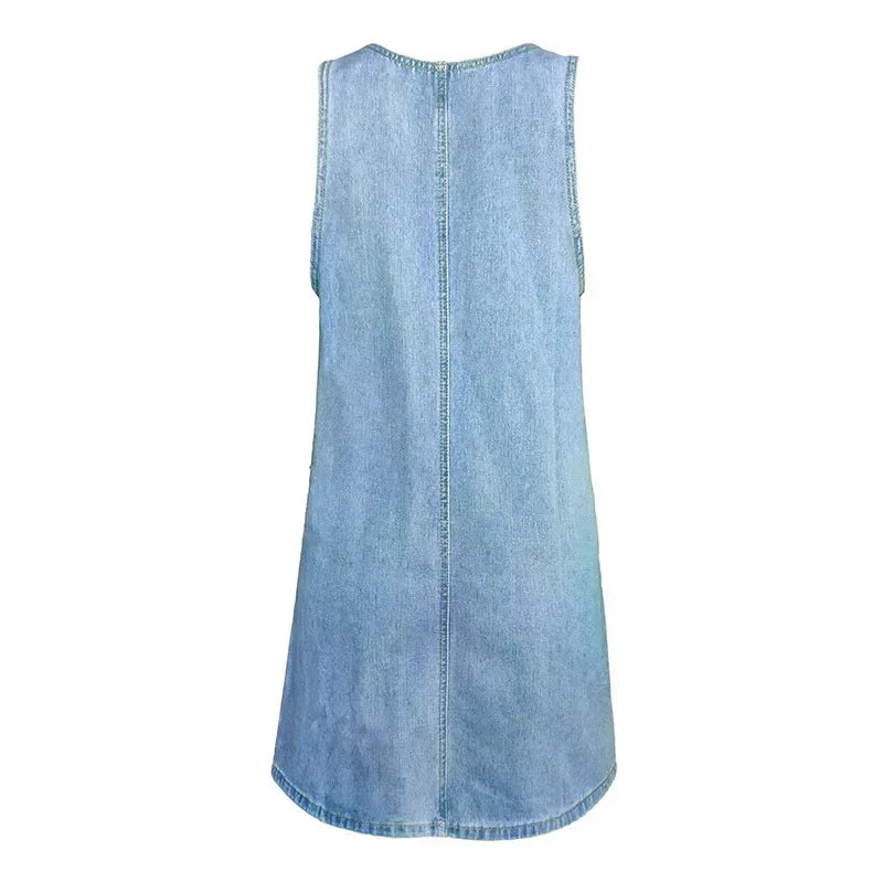 Asteria Sleeveless Denim Summer Dress With Pockets