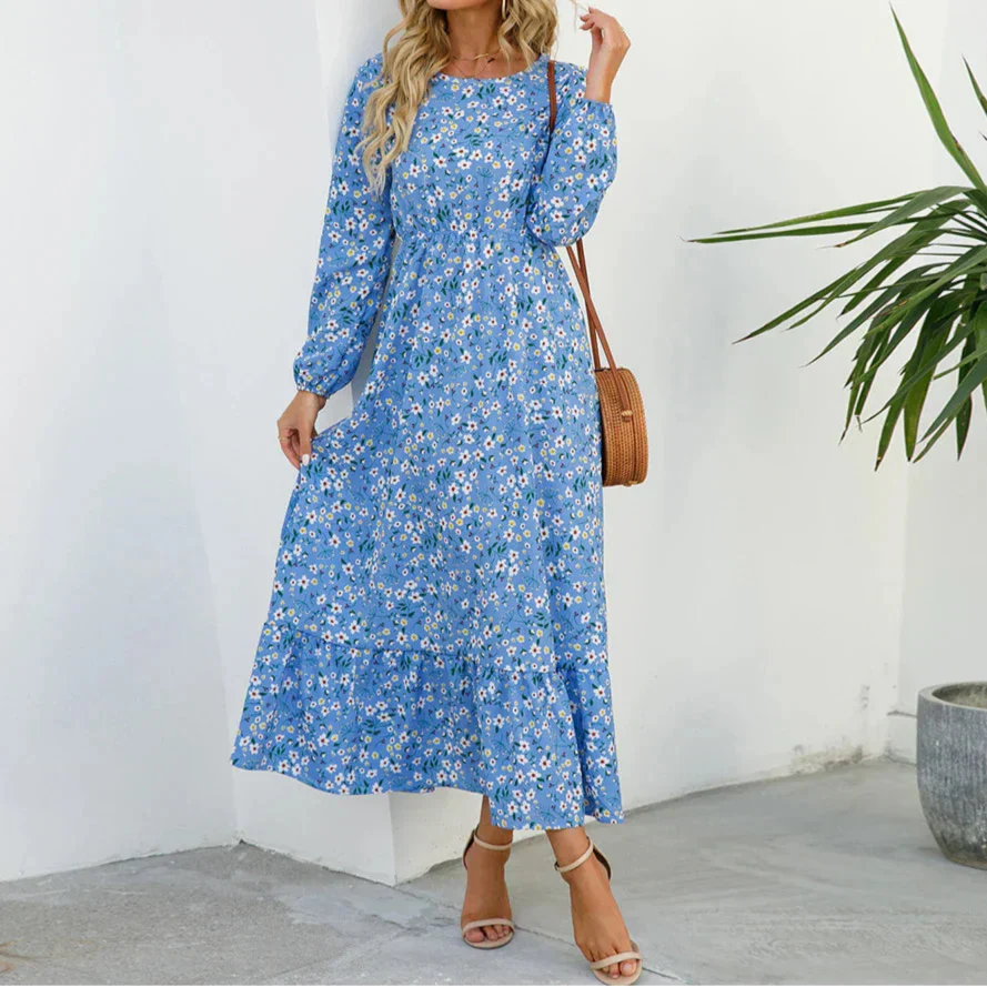 Aurora Grace Elegant Maxi Dress In Soft Floral Tones