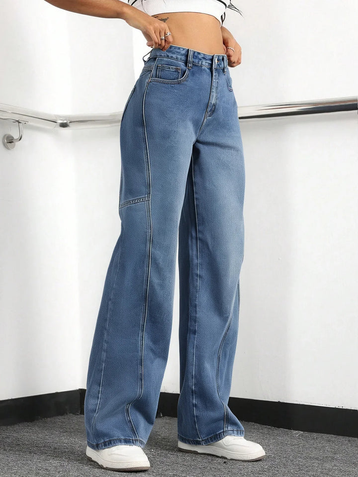 Women's Cargo Jeans With High-Waisted Wide-Leg For Comfort