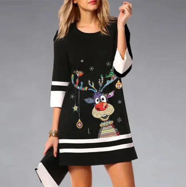 Lyra Christmas Dress For Women With Reindeer Print