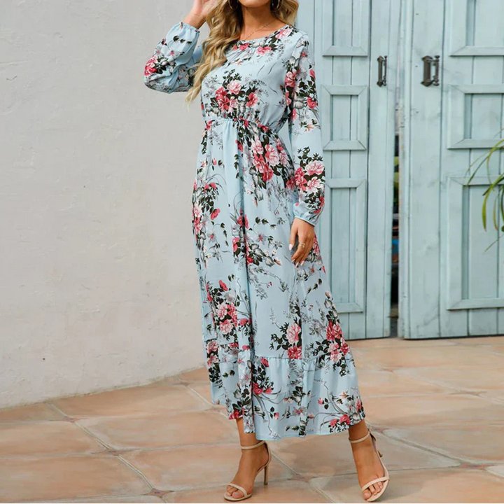 Aurora Grace Elegant Maxi Dress In Soft Floral Tones