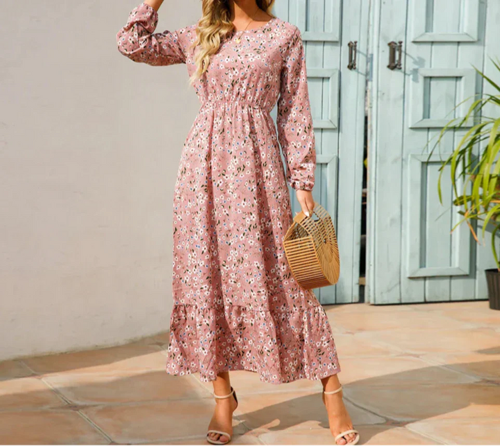 Aurora Grace Elegant Maxi Dress In Soft Floral Tones
