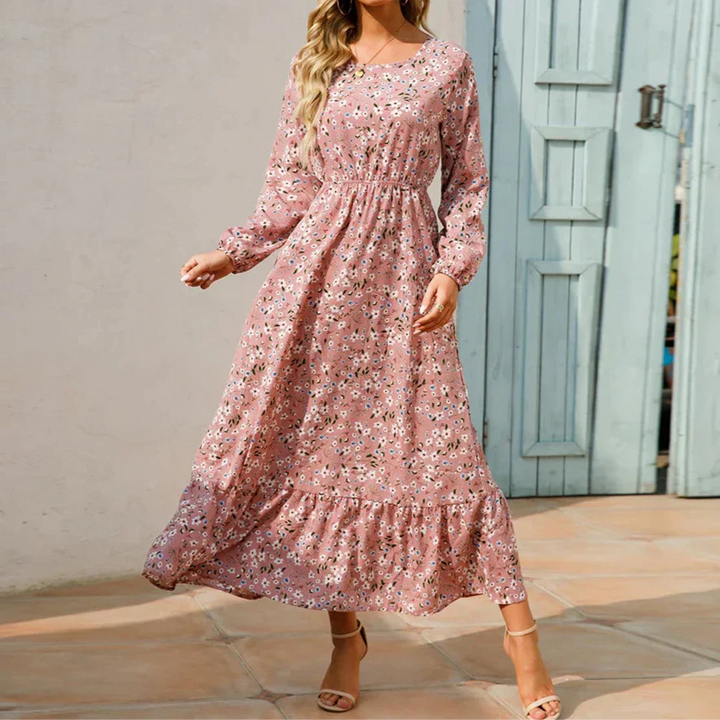 Aurora Grace Elegant Maxi Dress In Soft Floral Tones