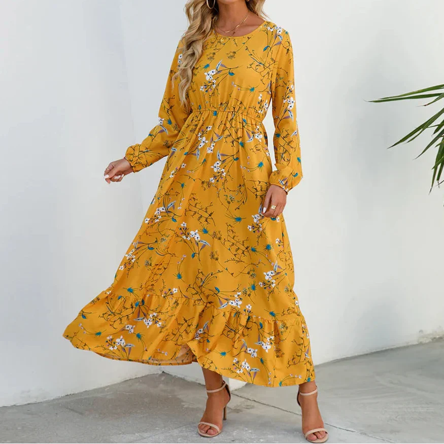 Aurora Grace Elegant Maxi Dress In Soft Floral Tones