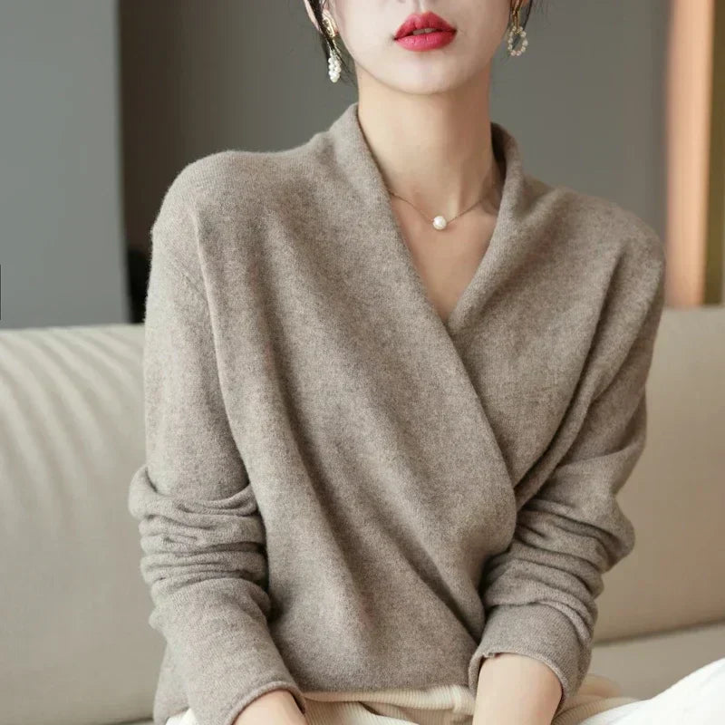 Luma Women's Spring Wrap-Neck Knit Top For Women Casual