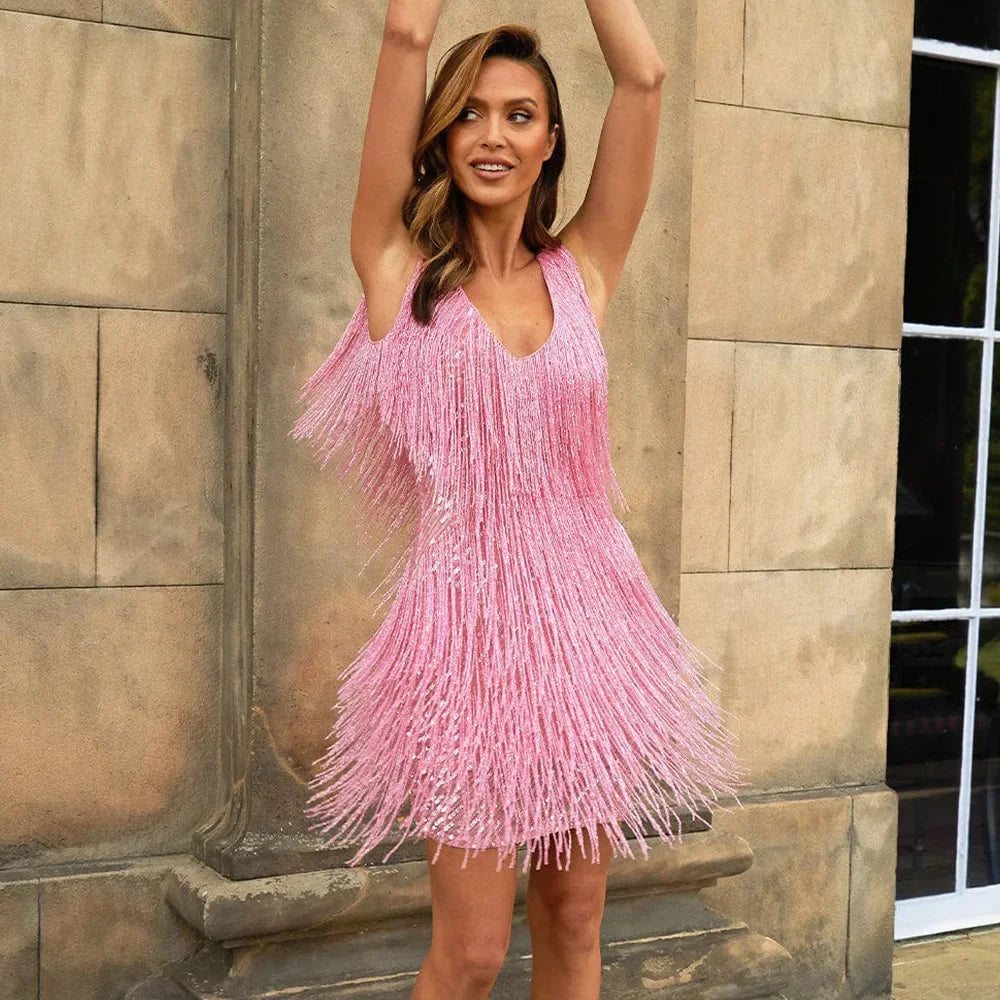 Lyra Fringe Feathers Cocktail Dress For Women Party