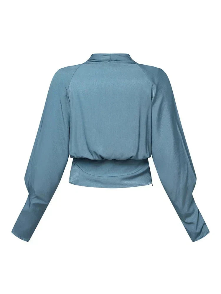 Draped Satin Blouse With Long Sleeves For Women By Lila