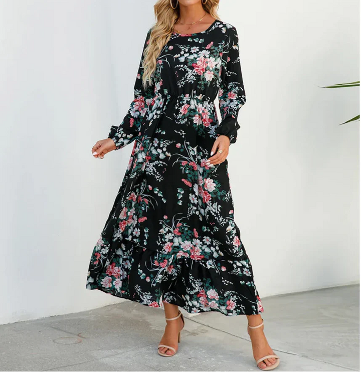 Aurora Grace Elegant Maxi Dress In Soft Floral Tones