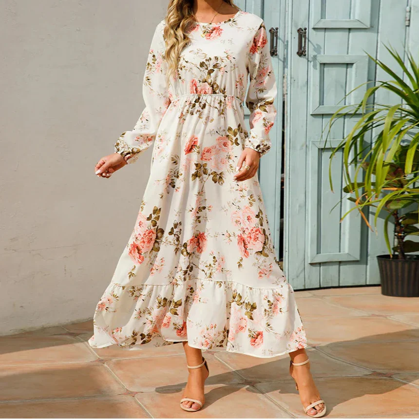 Aurora Grace Elegant Maxi Dress In Soft Floral Tones