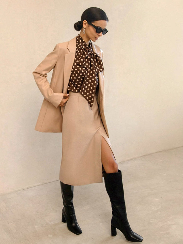 Astra Leather Pencil Skirt With Elegant Front Split
