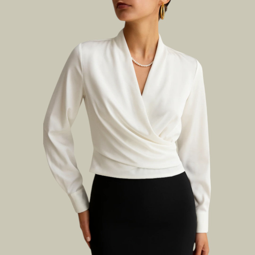 Elara Women’s Elegant V-Neck Satin Blouse for Women