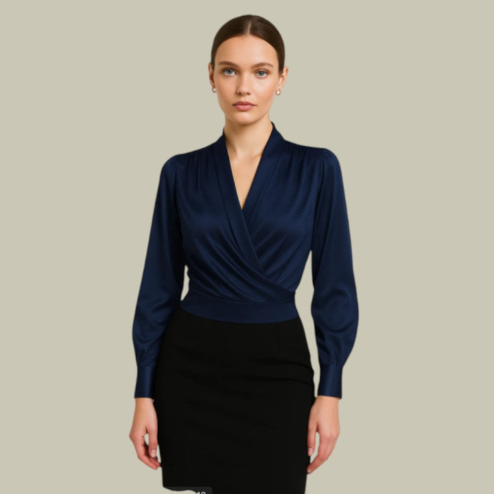 Elara Women’s Elegant V-Neck Satin Blouse for Women