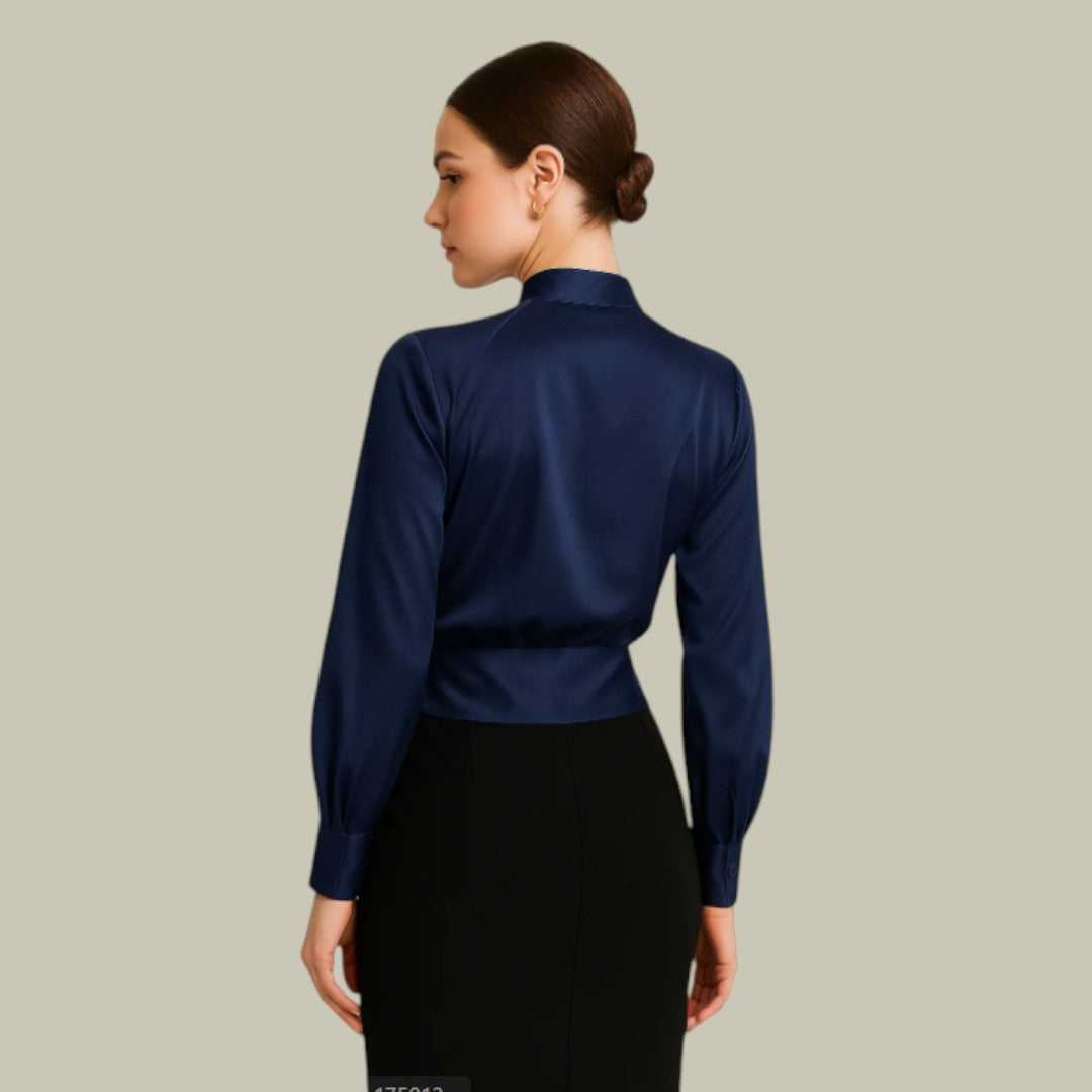 Elara Women’s Elegant V-Neck Satin Blouse for Women