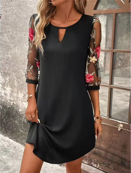 Nova Elegance Dress With V-Neckline And Statement Sleeves