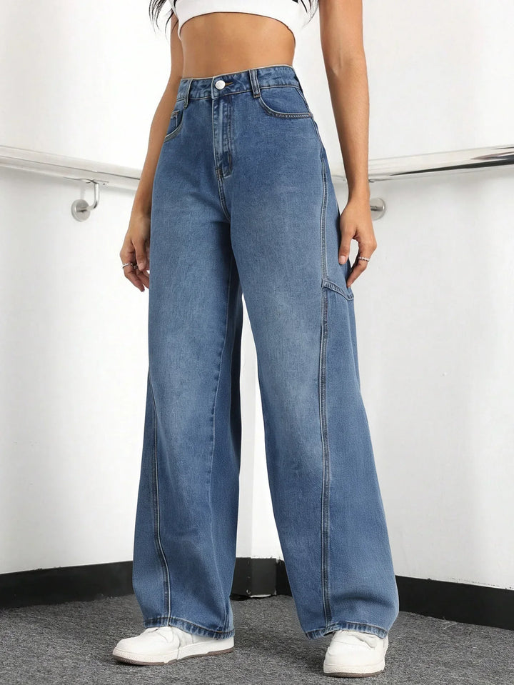 Women's Cargo Jeans With High-Waisted Wide-Leg For Comfort